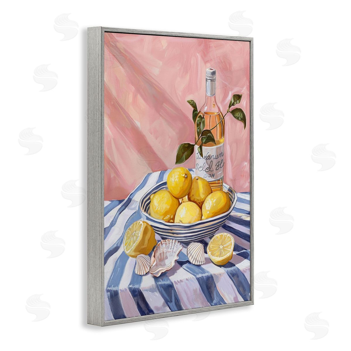 Summer Fruit & Wine Grey Frame Print Wall Art, Home Decor by LSR Design Studio