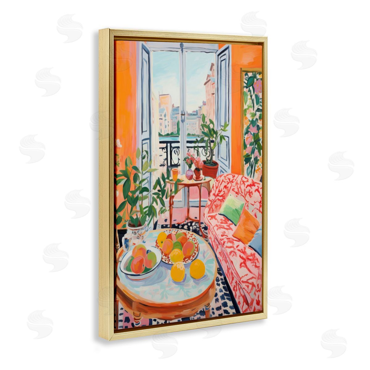 Bright Sunlit Interior Gold Floating Frame Canvas Wall Art, Home Decor by LSR Design Studio
