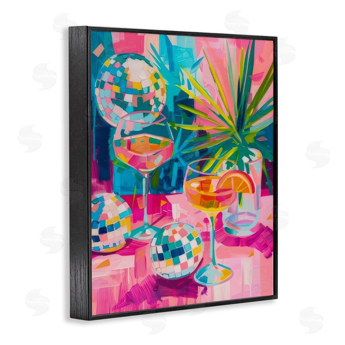 Dazzling Disco Cocktails Black Frame Print Wall Art, Home Decor by LSR Design Studio