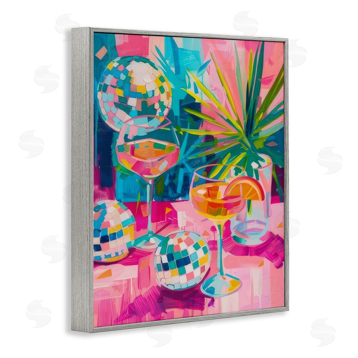 Dazzling Disco Cocktails Grey Frame Print Wall Art, Home Decor by LSR Design Studio
