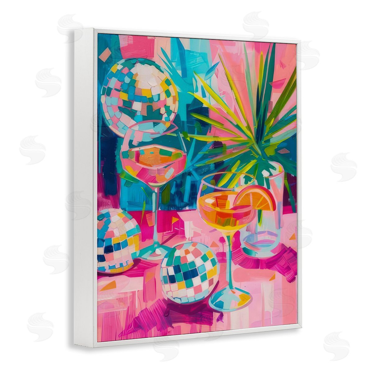 Dazzling Disco Cocktails White Frame Print Wall Art, Home Decor by LSR Design Studio