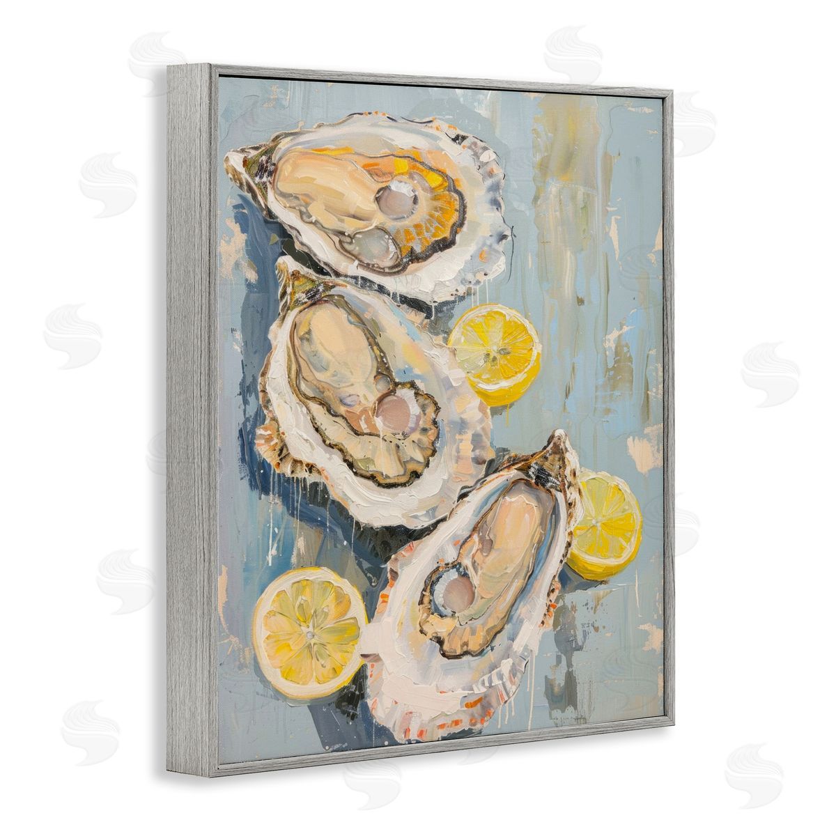 Oysters & Lemon Slices Grey Frame Print Wall Art, Home Decor by LSR Design Studio