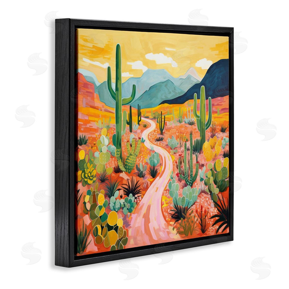 Sunrise over Desert Path Black Floating Frame Canvas Wall Art, Home Decor by LSR Design Studio