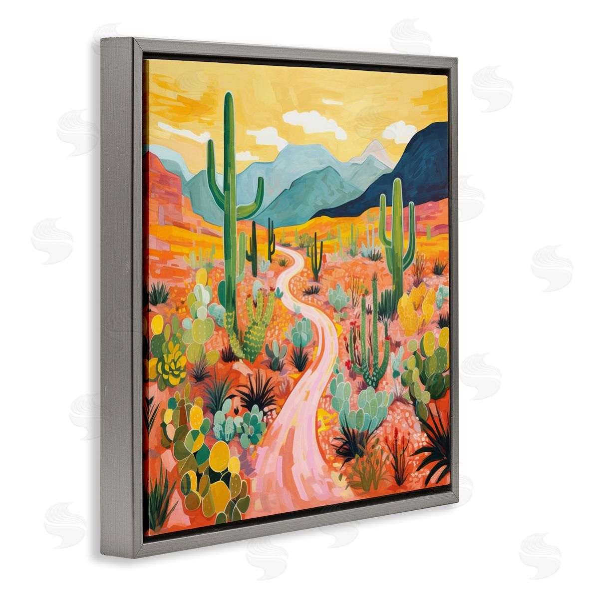Sunrise over Desert Path Grey Floating Frame Canvas Wall Art, Home Decor by LSR Design Studio