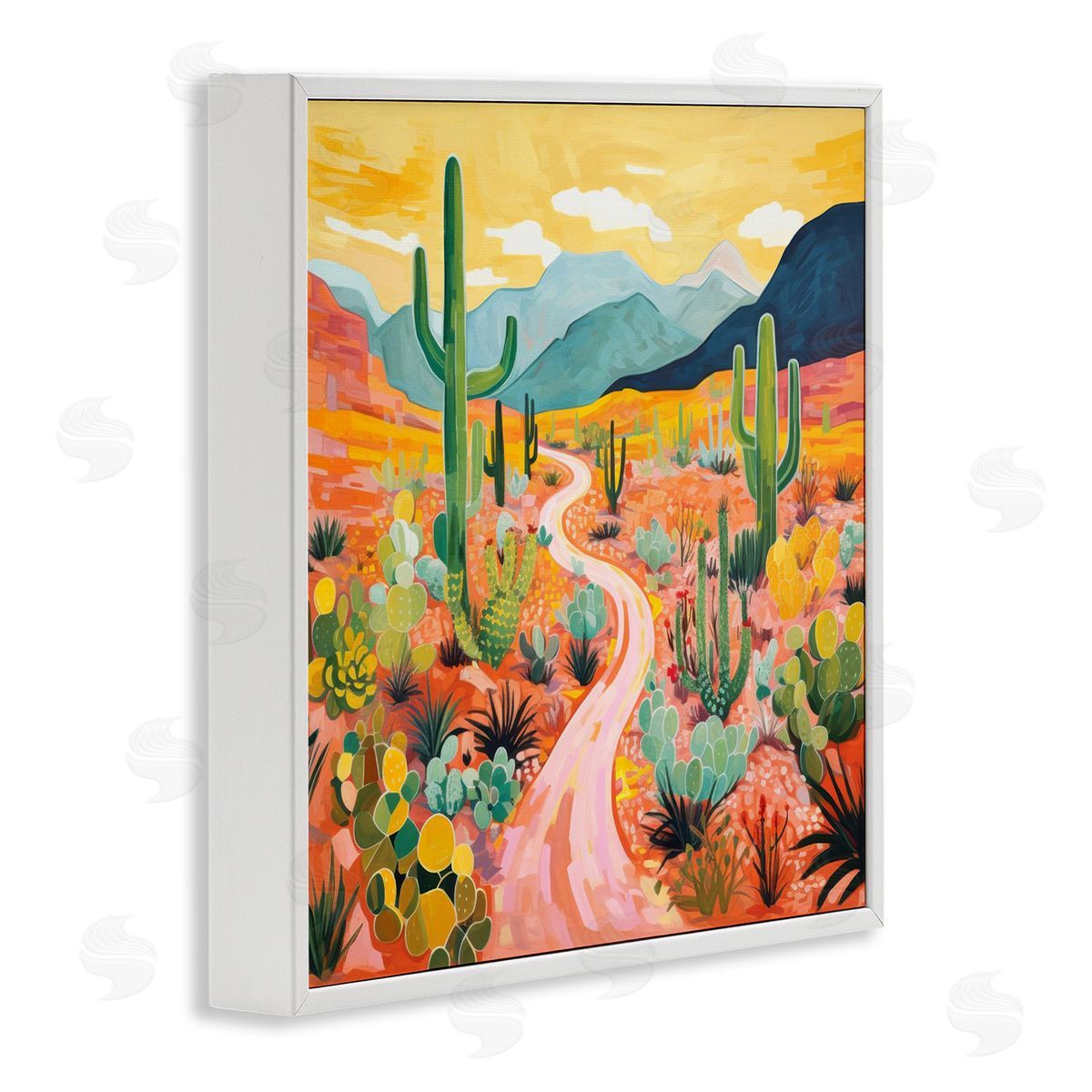 Sunrise over Desert Path White Frame Print Wall Art, Home Decor by LSR Design Studio