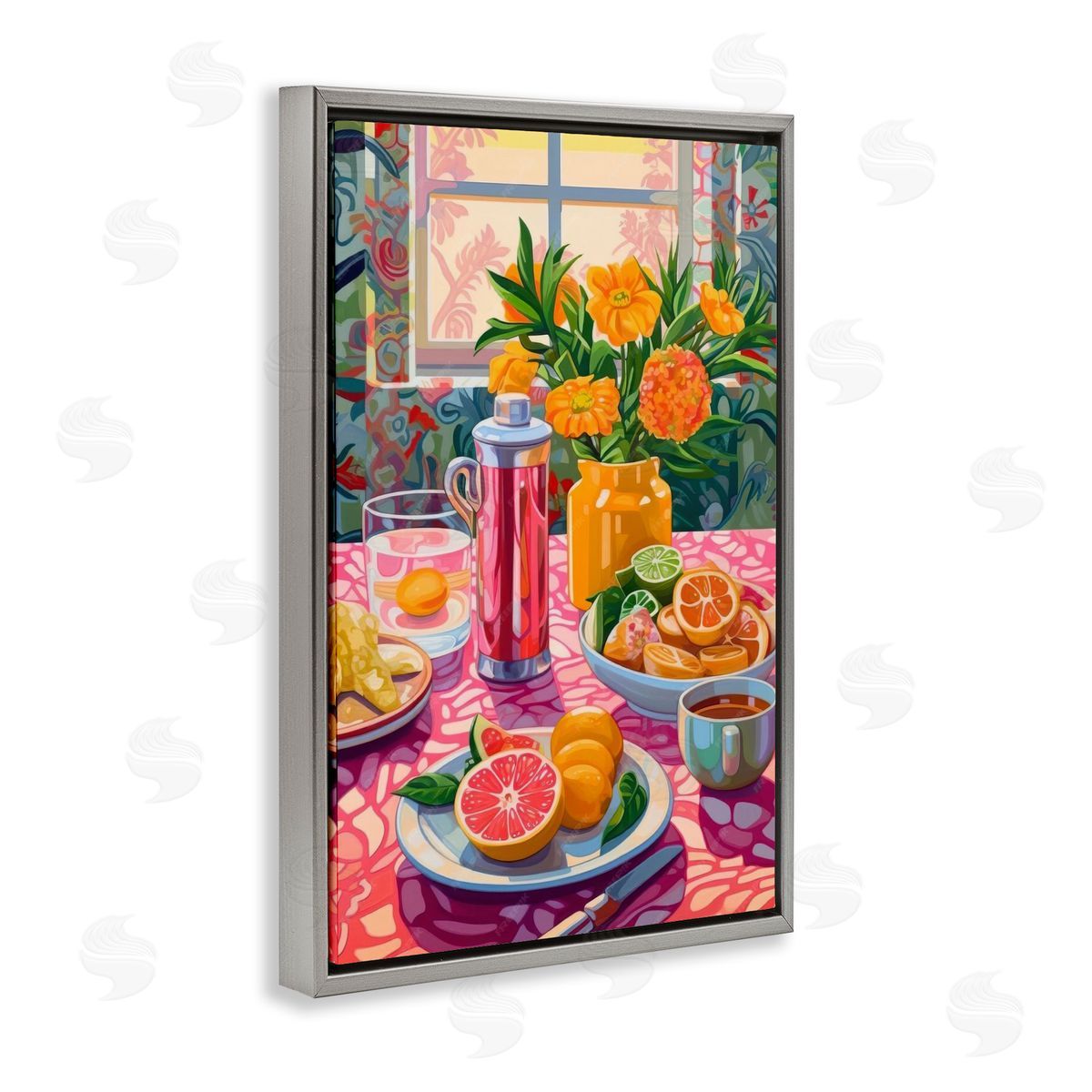 Summer Table Spread Grey Floating Frame Canvas Wall Art, Home Decor by LSR Design Studio