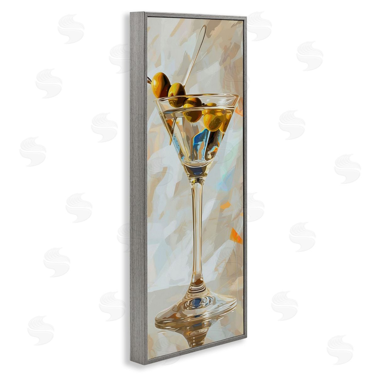 Neutral Tone Martini Grey Frame Print Wall Art, Home Decor by LSR Design Studio