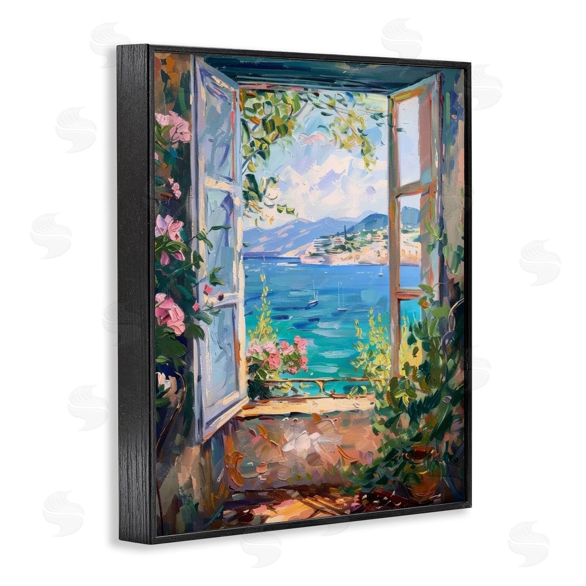 Window Sea View Black Frame Print Wall Art, Home Decor by LSR Design Studio