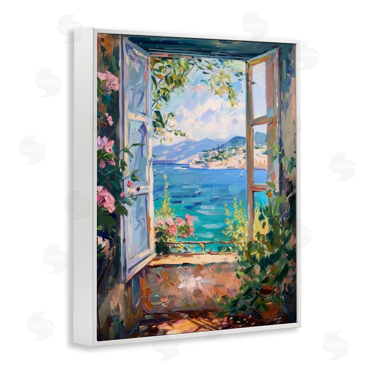 Window Sea View White Frame Print Wall Art, Home Decor by LSR Design Studio
