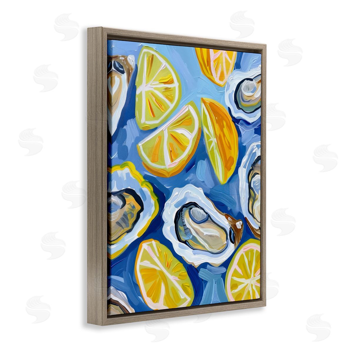 Lemon & Oyster Pattern Brown Floating Frame Canvas Wall Art, Home Decor by LSR Design Studio