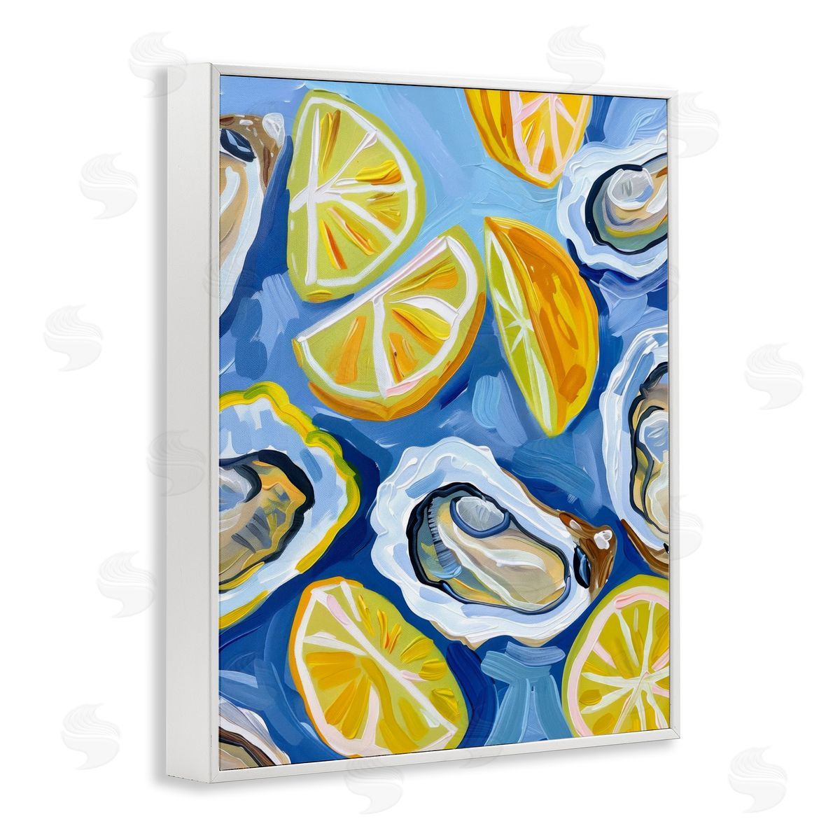 Lemon & Oyster Pattern White Frame Print Wall Art, Home Decor by LSR Design Studio