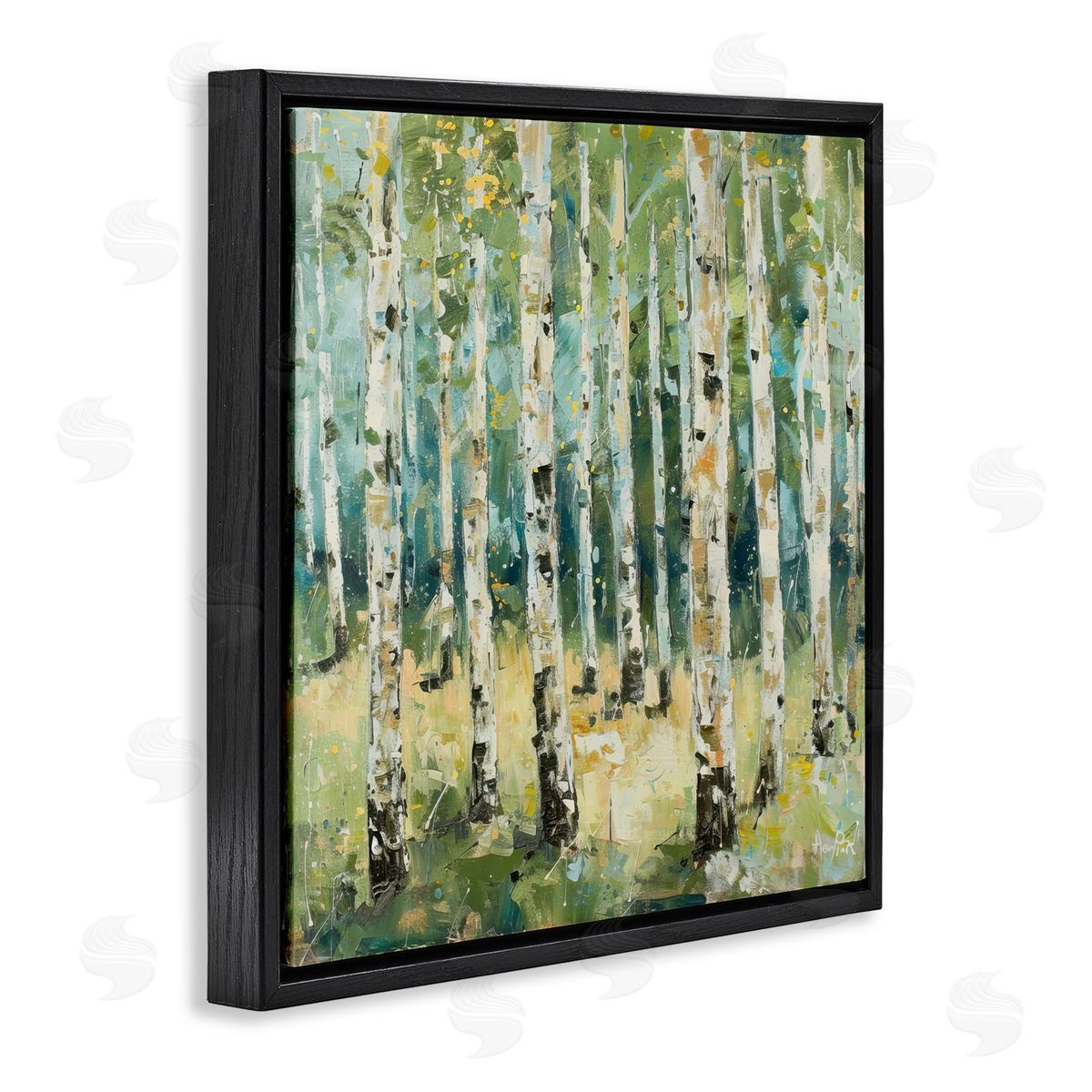 Natural Birch Grove Black Floating Frame Canvas Wall Art, Home Decor by LSR Design Studio