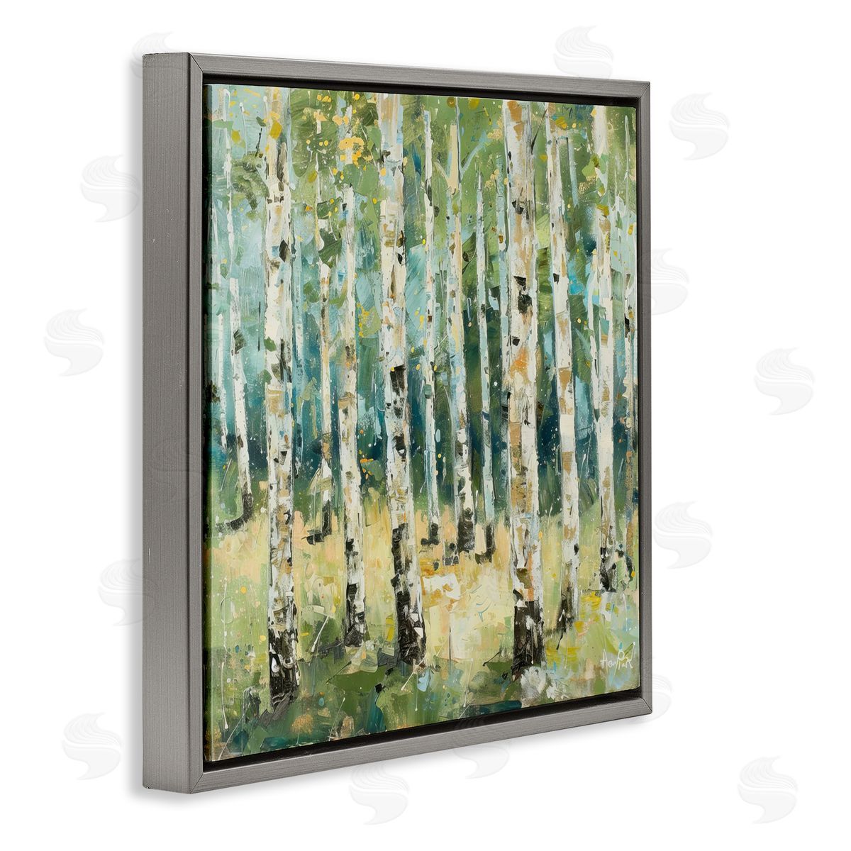 Natural Birch Grove Grey Floating Frame Canvas Wall Art, Home Decor by LSR Design Studio