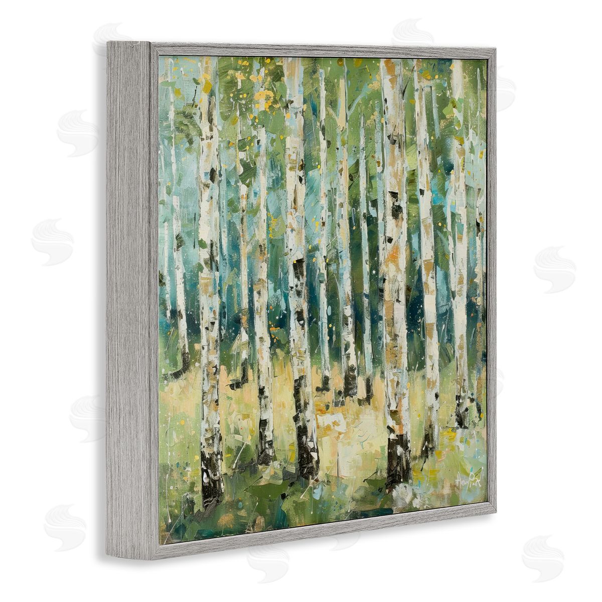 Natural Birch Grove Grey Frame Print Wall Art, Home Decor by LSR Design Studio