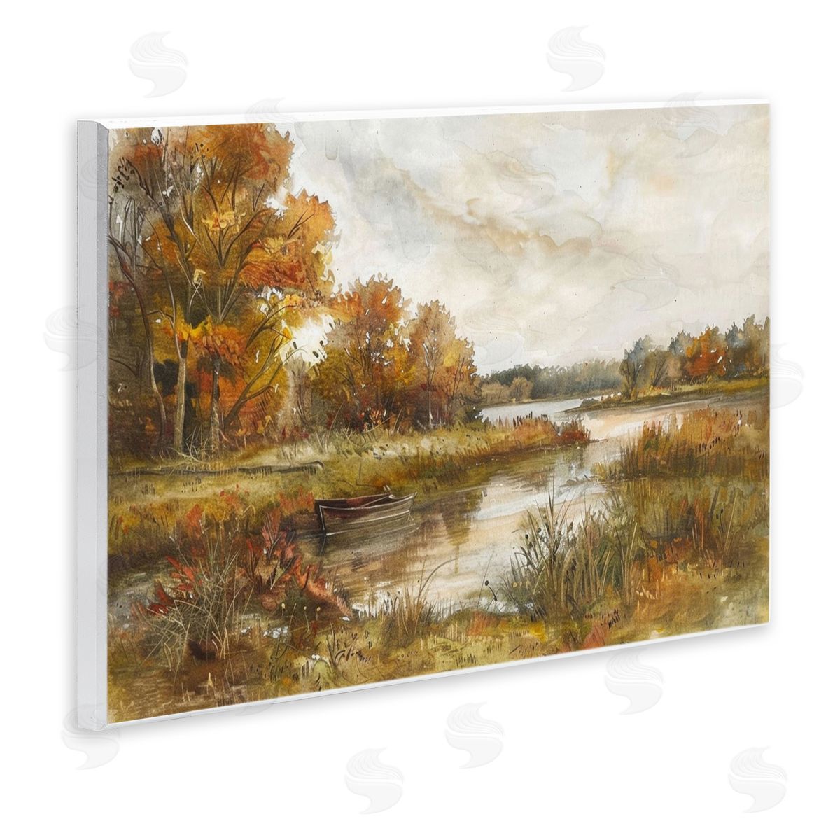 Fall Scenic River Boat Wood Plaque Wall Art, Home Decor by LSR Design Studio