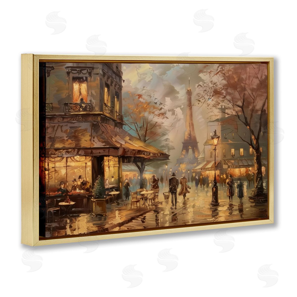 Parisian Fall Townscape Gold Floating Frame Canvas Wall Art, Home Decor by LSR Design Studio