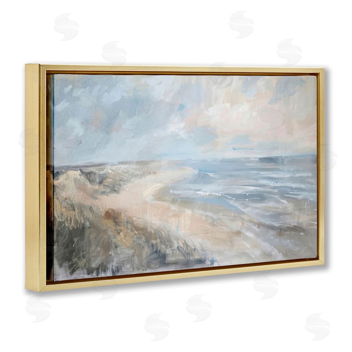 Faded Summer Beach Gold Floating Frame Canvas Wall Art, Home Decor by LSR Design Studio