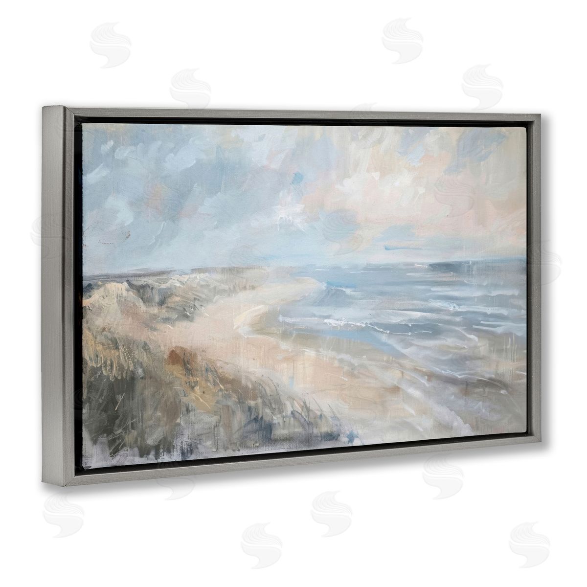 Faded Summer Beach Grey Floating Frame Canvas Wall Art, Home Decor by LSR Design Studio