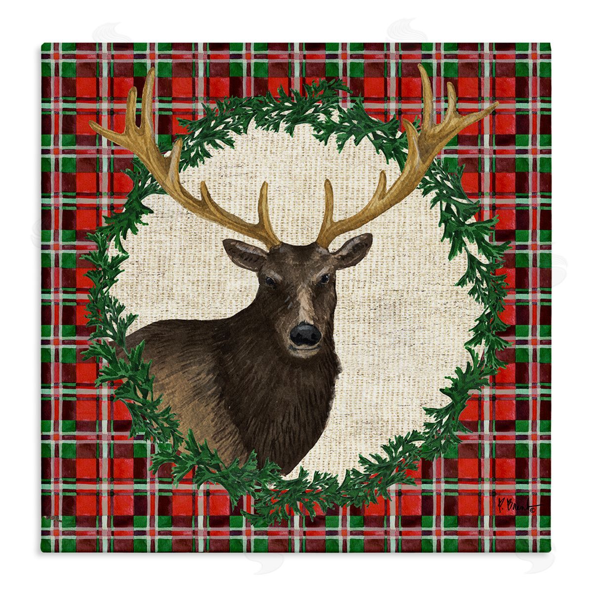 Festive Plaid Elk Canvas Wall Art, Home Decor by Paul Brent
