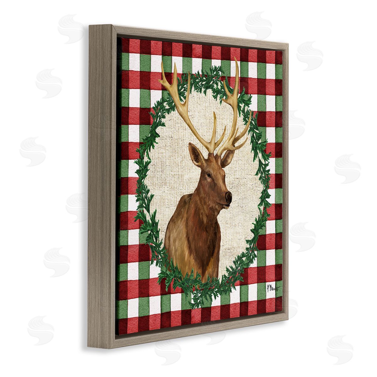 Plaid Holiday Elk Brown Floating Frame Canvas Wall Art, Home Decor by Paul Brent