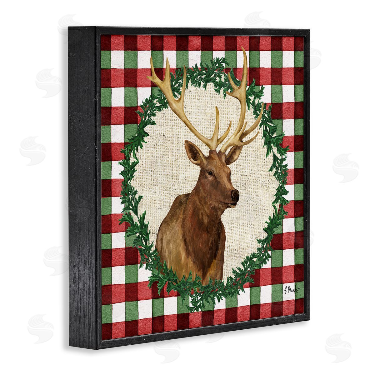 Plaid Holiday Elk Black Frame Print Wall Art, Home Decor by Paul Brent