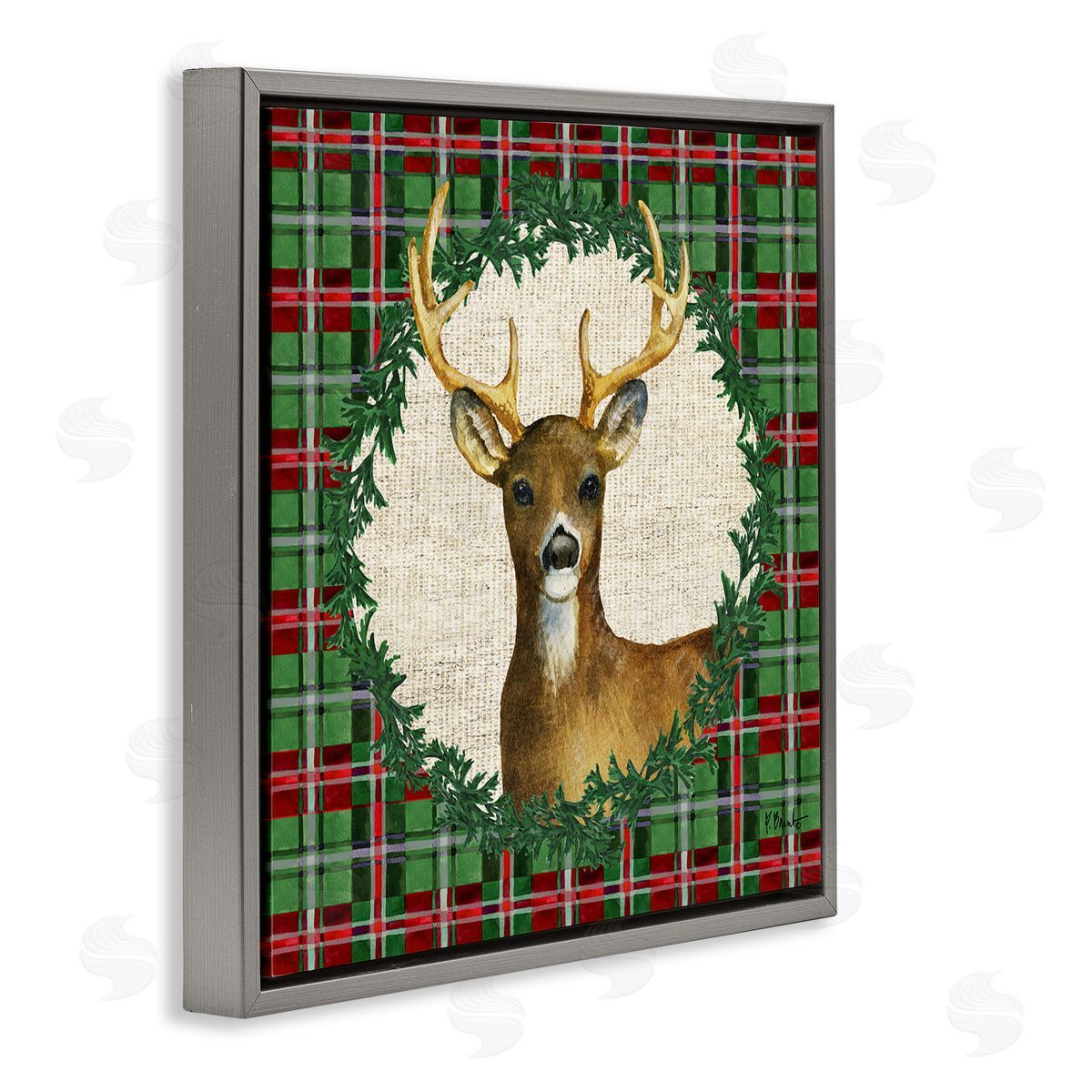 Plaid Holiday Deer Grey Floating Frame Canvas Wall Art, Home Decor by Paul Brent