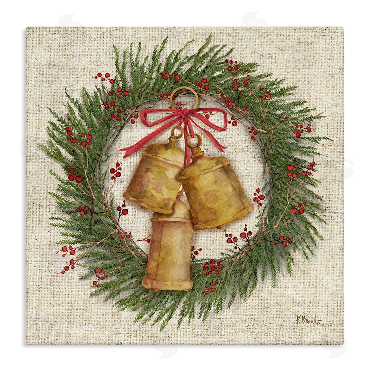 Festive Bells Wreath Canvas Wall Art, Home Decor by Paul Brent