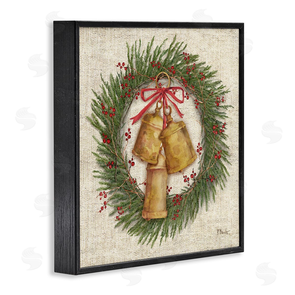 Festive Bells Wreath Black Frame Print Wall Art, Home Decor by Paul Brent
