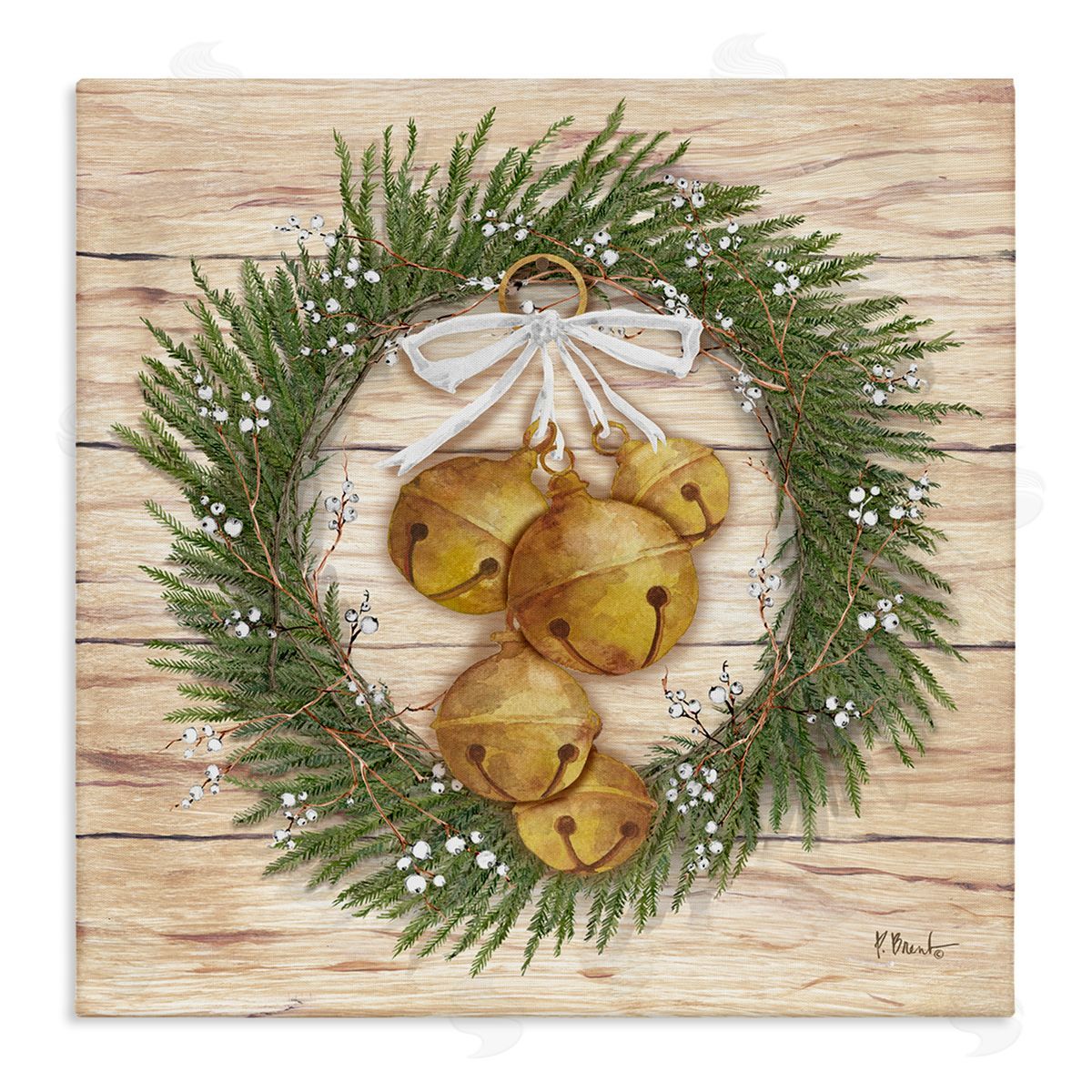 Winter Bells Wreath Canvas Wall Art, Home Decor by Paul Brent