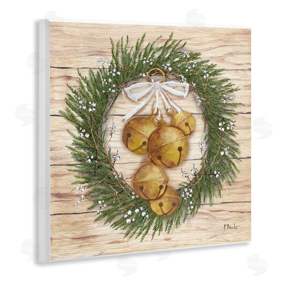 Winter Bells Wreath Wood Plaque Wall Art, Home Decor by Paul Brent