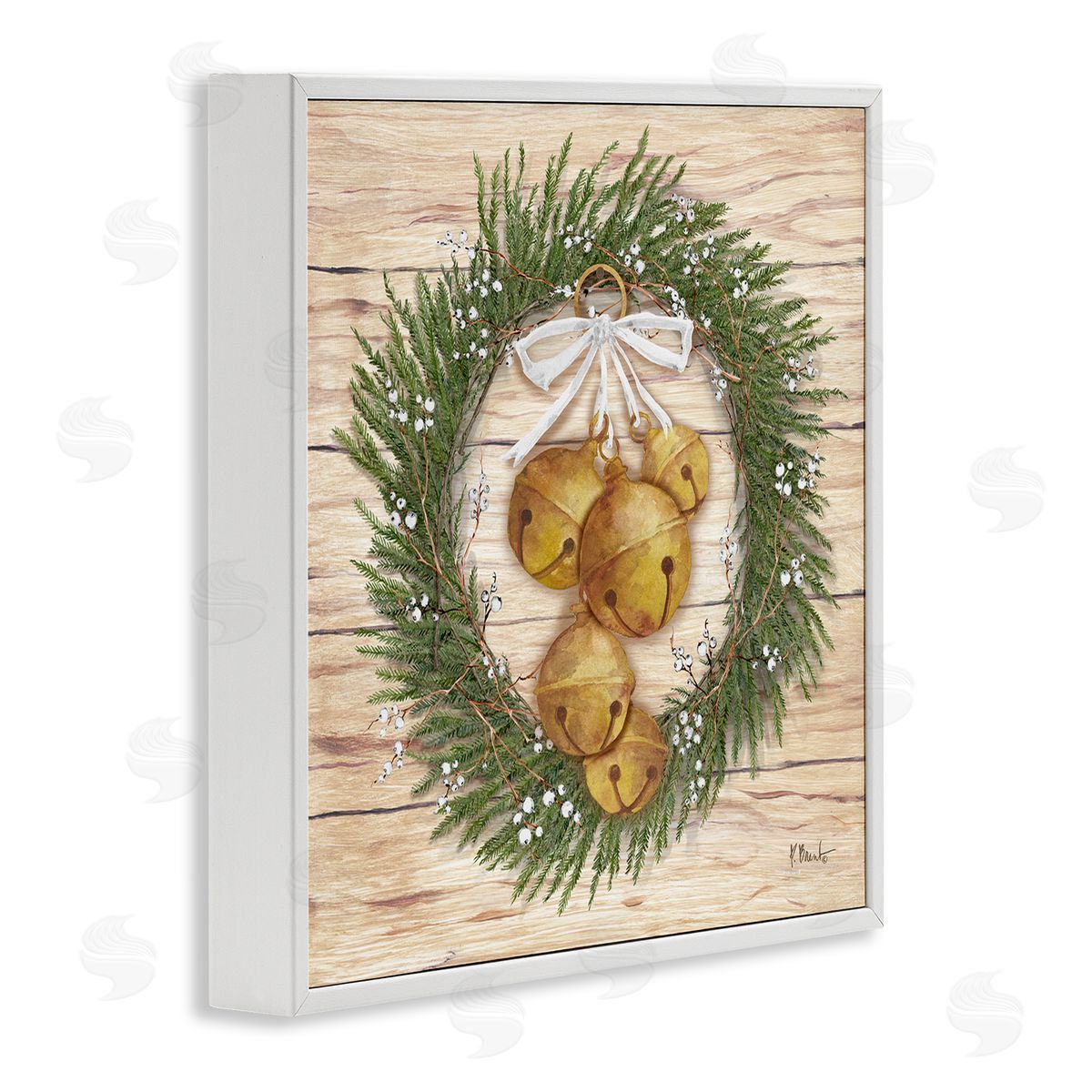 Winter Bells Wreath White Frame Print Wall Art, Home Decor by Paul Brent