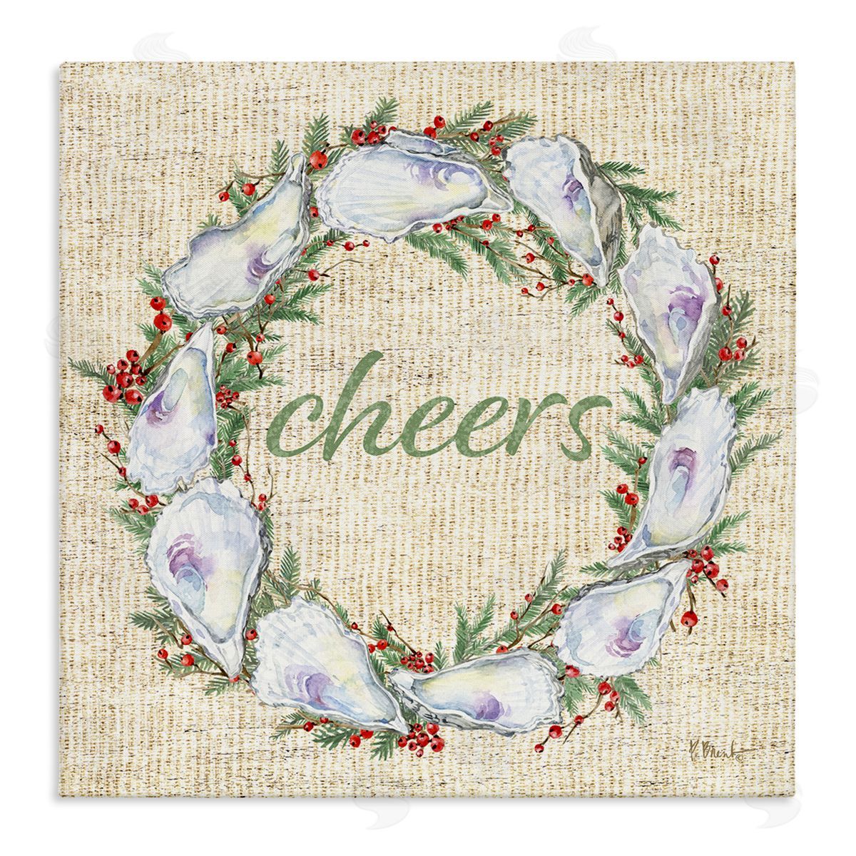 Shells & Holly Wreath Canvas Wall Art, Home Decor by Paul Brent