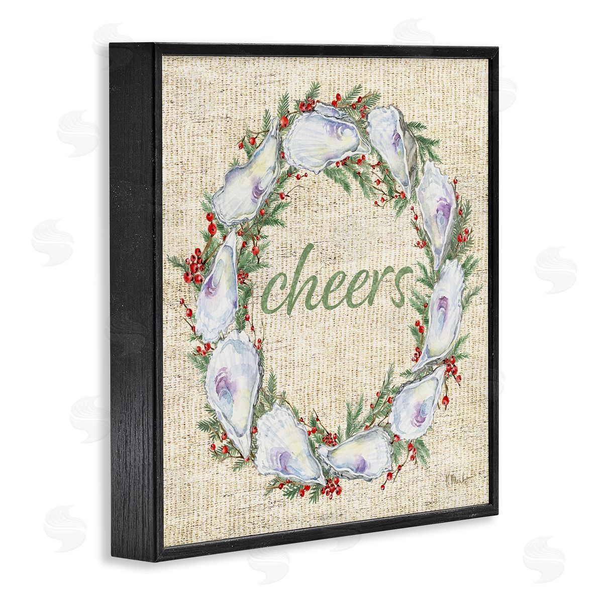 Shells & Holly Wreath Black Frame Print Wall Art, Home Decor by Paul Brent