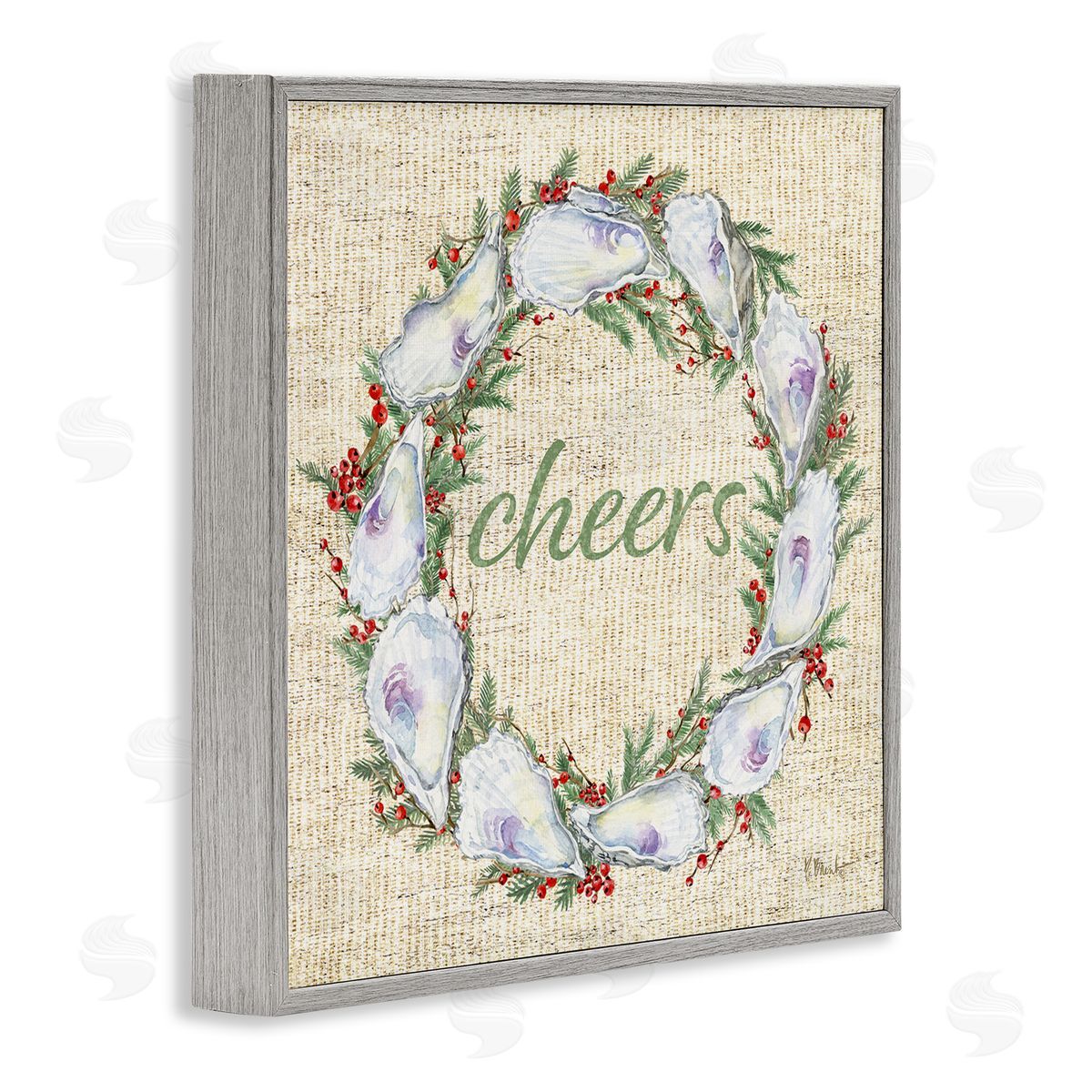 Shells & Holly Wreath Grey Frame Print Wall Art, Home Decor by Paul Brent