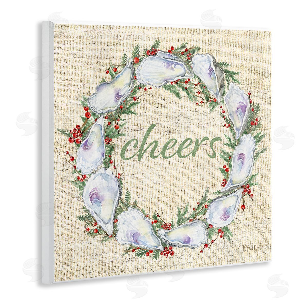 Shells & Holly Wreath Wood Plaque Wall Art, Home Decor by Paul Brent