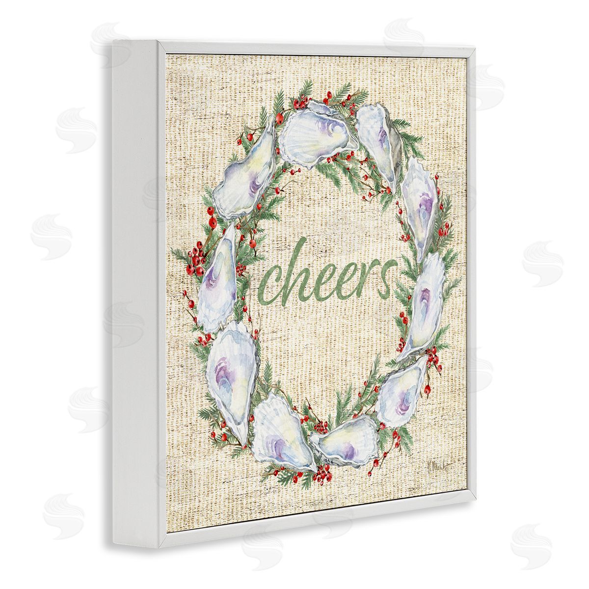 Shells & Holly Wreath White Frame Print Wall Art, Home Decor by Paul Brent