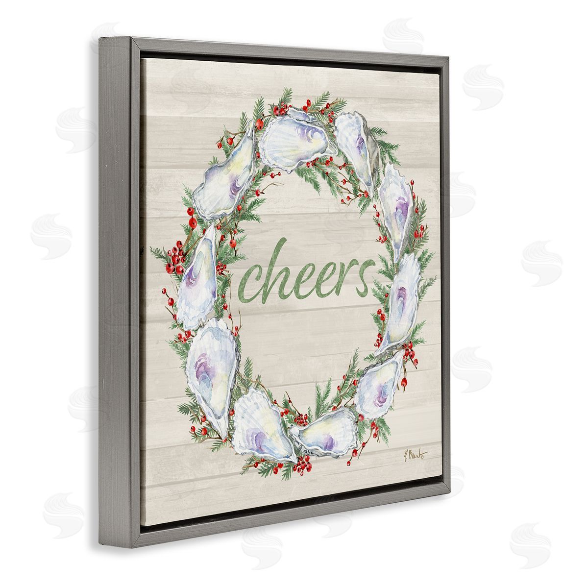 Shells & Holly Cheers Grey Floating Frame Canvas Wall Art, Home Decor by Paul Brent
