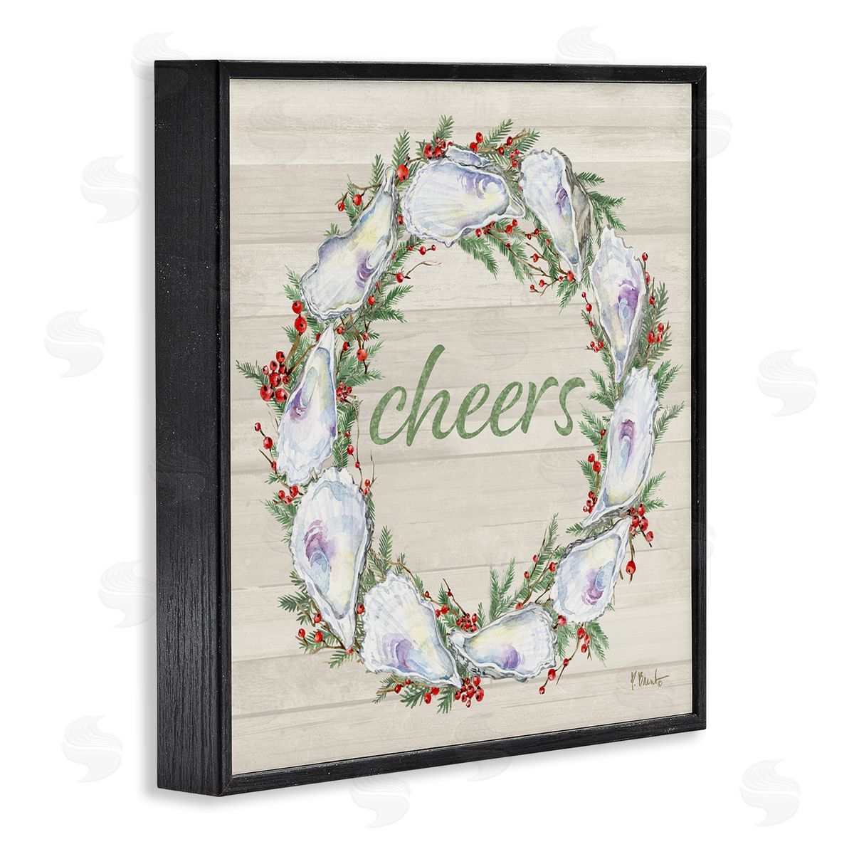Shells & Holly Cheers Black Frame Print Wall Art, Home Decor by Paul Brent