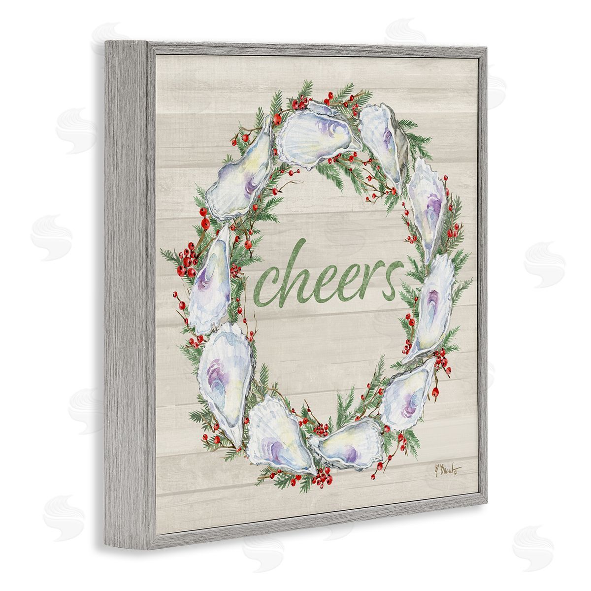 Shells & Holly Cheers Grey Frame Print Wall Art, Home Decor by Paul Brent