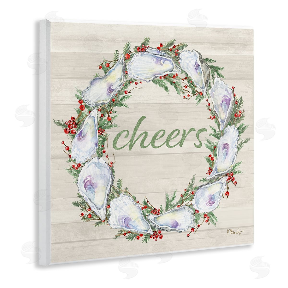 Shells & Holly Cheers Wood Plaque Wall Art, Home Decor by Paul Brent