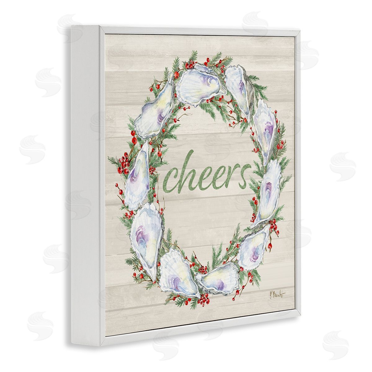 Shells & Holly Cheers White Frame Print Wall Art, Home Decor by Paul Brent