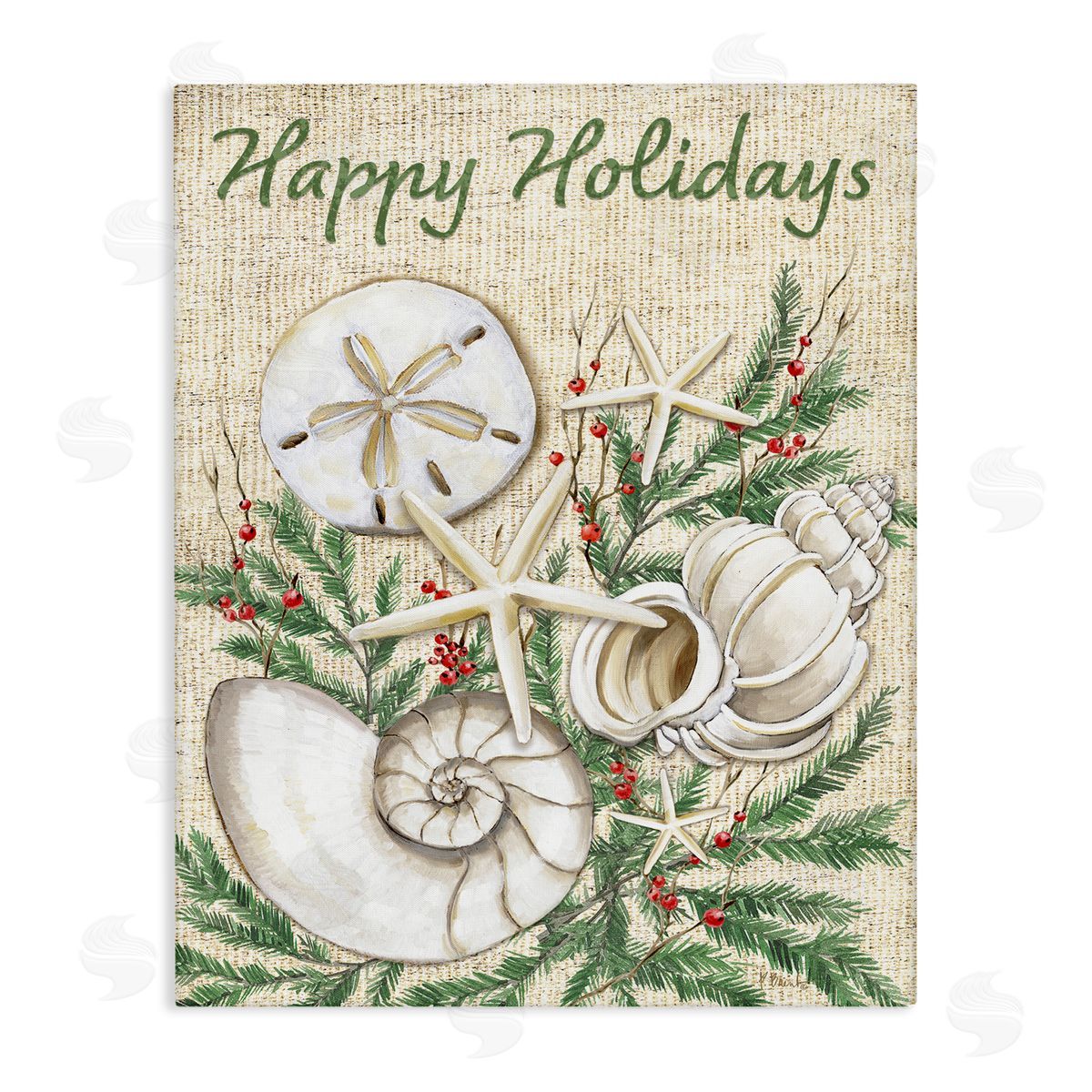 Festive Seashells & Holly Canvas Wall Art, Home Decor by Paul Brent