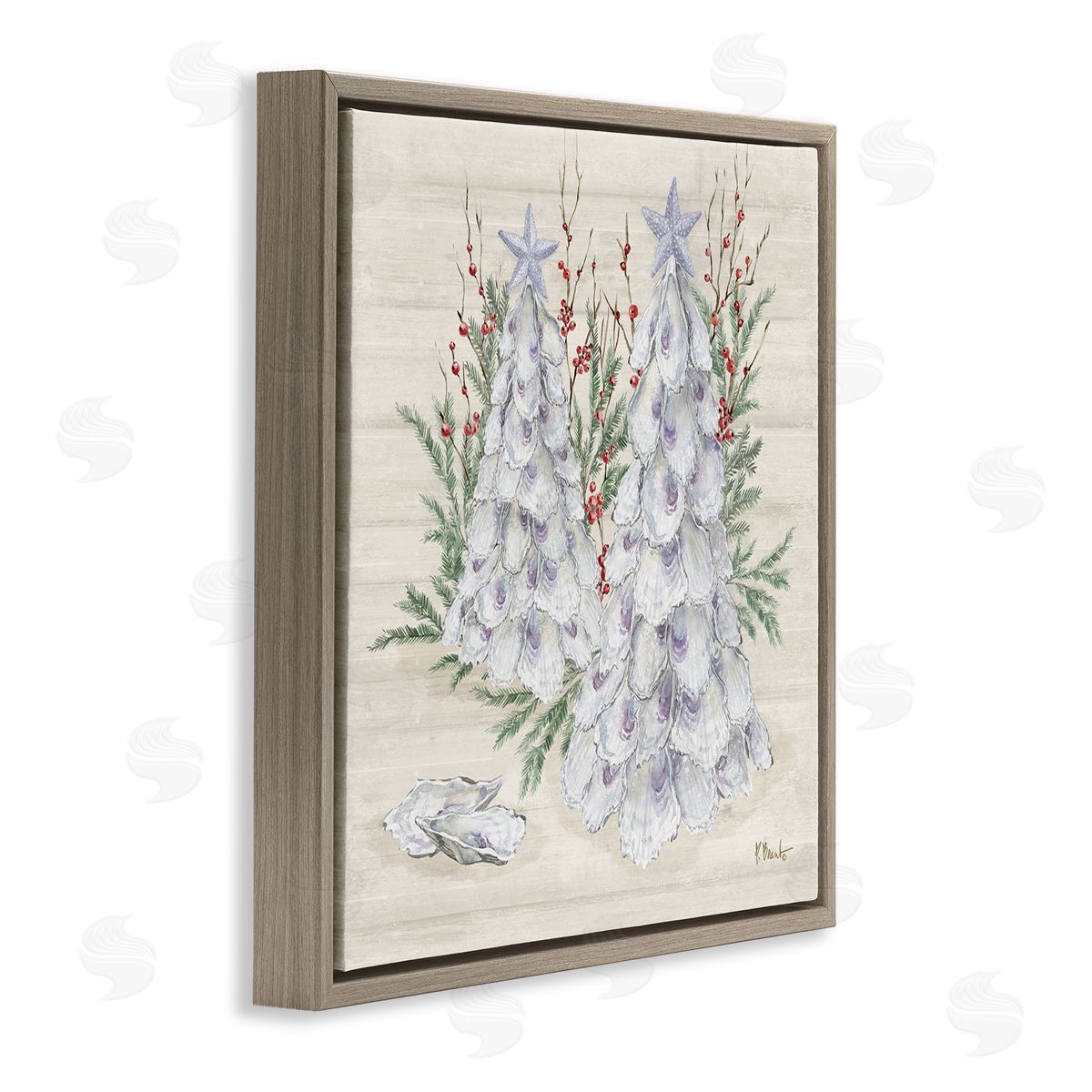 Seashells & Holly Trees Brown Floating Frame Canvas Wall Art, Home Decor by Paul Brent