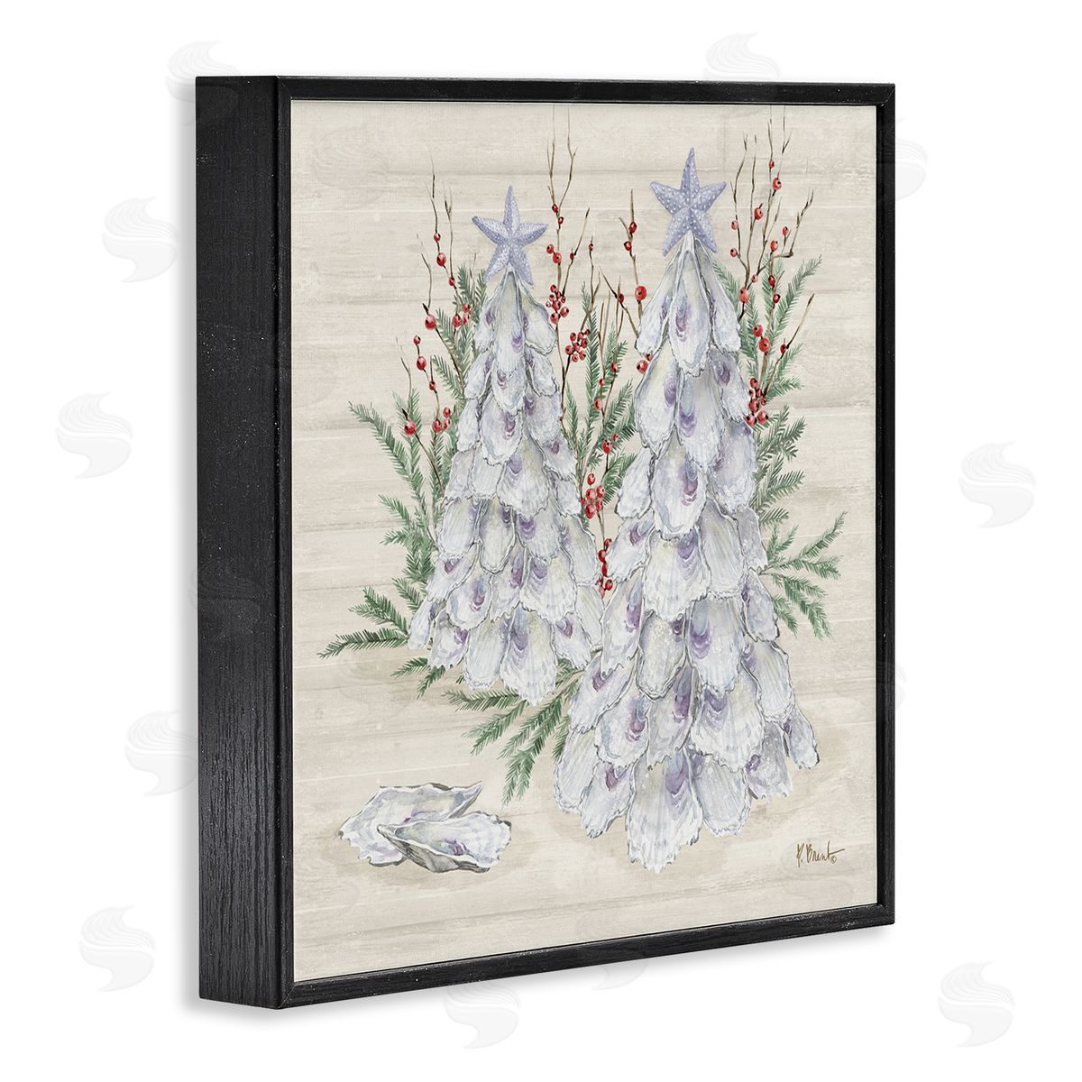 Seashells & Holly Trees Black Frame Print Wall Art, Home Decor by Paul Brent