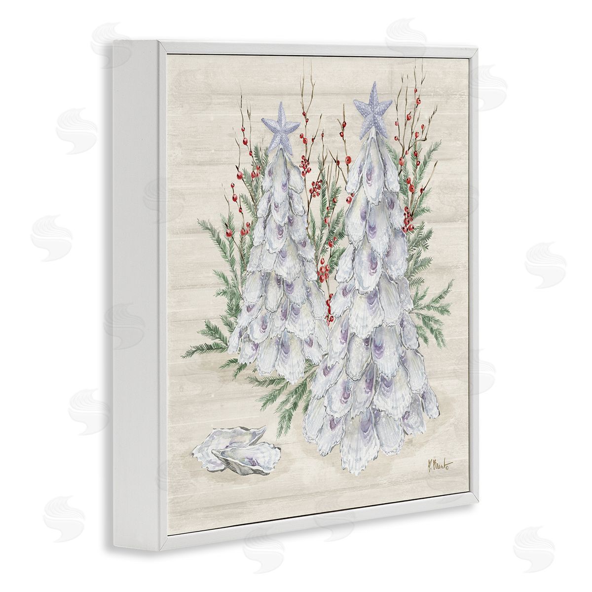 Seashells & Holly Trees White Frame Print Wall Art, Home Decor by Paul Brent