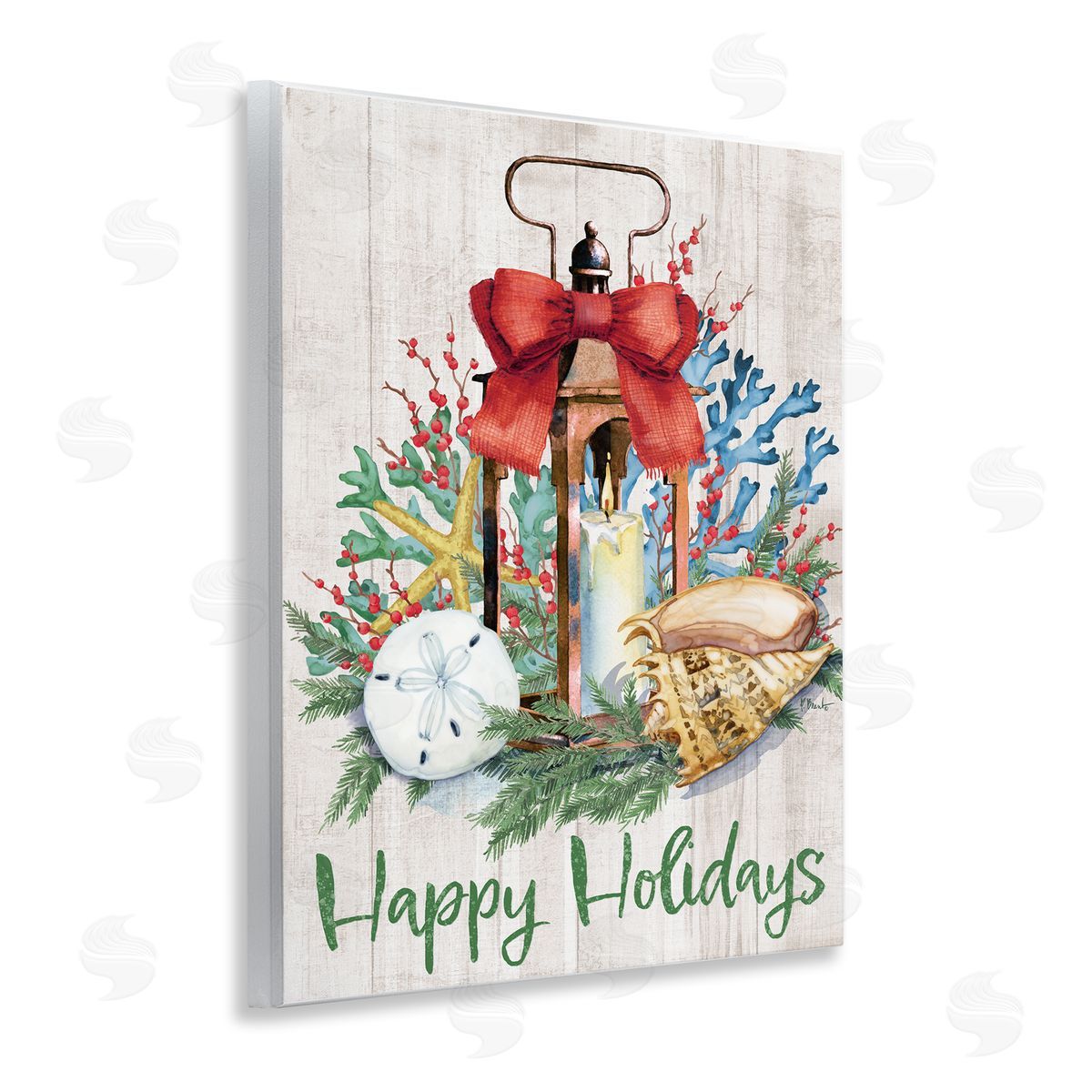 Happy Holidays Nautical Lantern Wood Plaque Wall Art, Home Decor by Paul Brent
