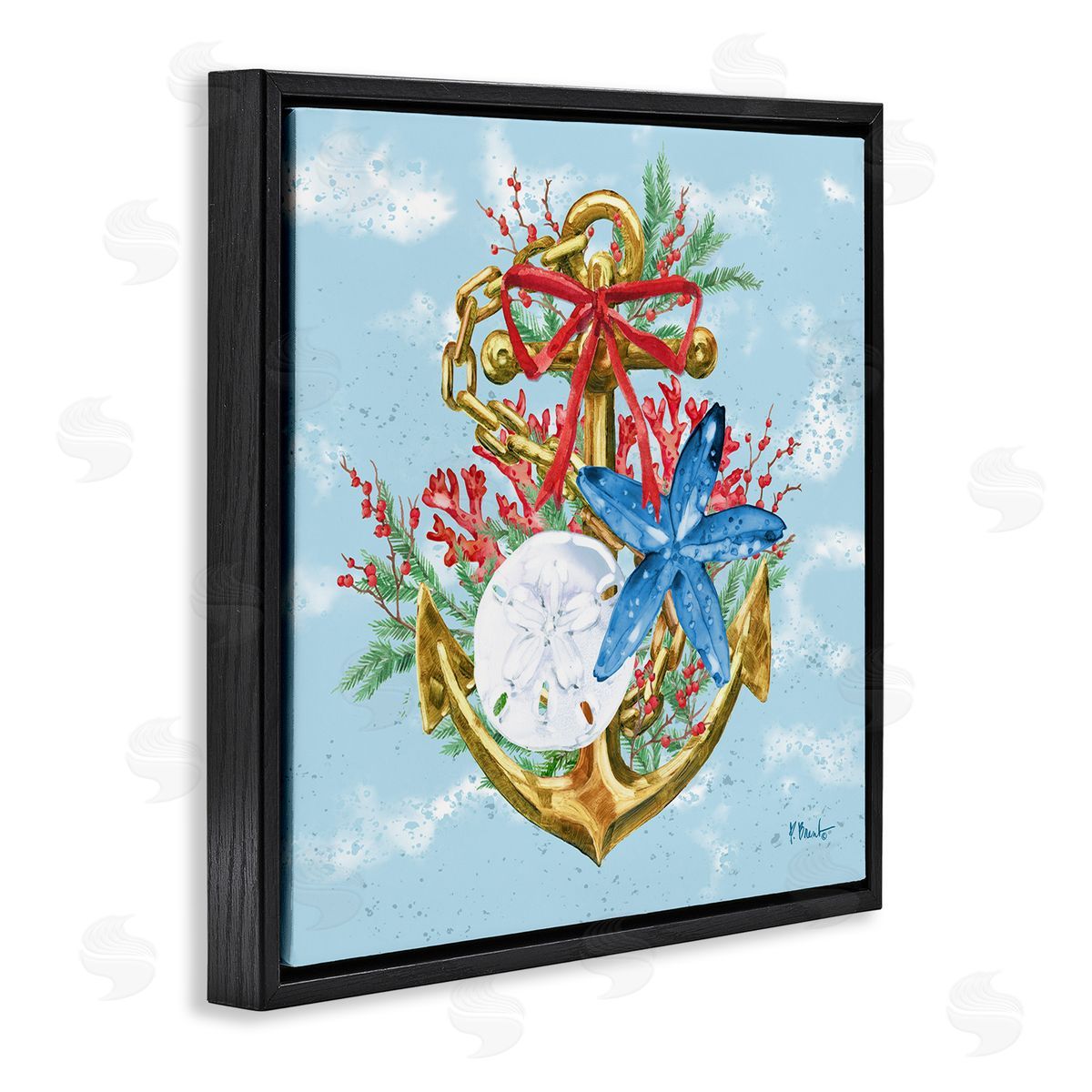 Holiday Submerged Anchor Black Floating Frame Canvas Wall Art, Home Decor by Paul Brent