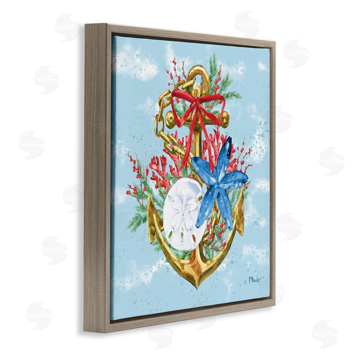 Holiday Submerged Anchor Brown Floating Frame Canvas Wall Art, Home Decor by Paul Brent