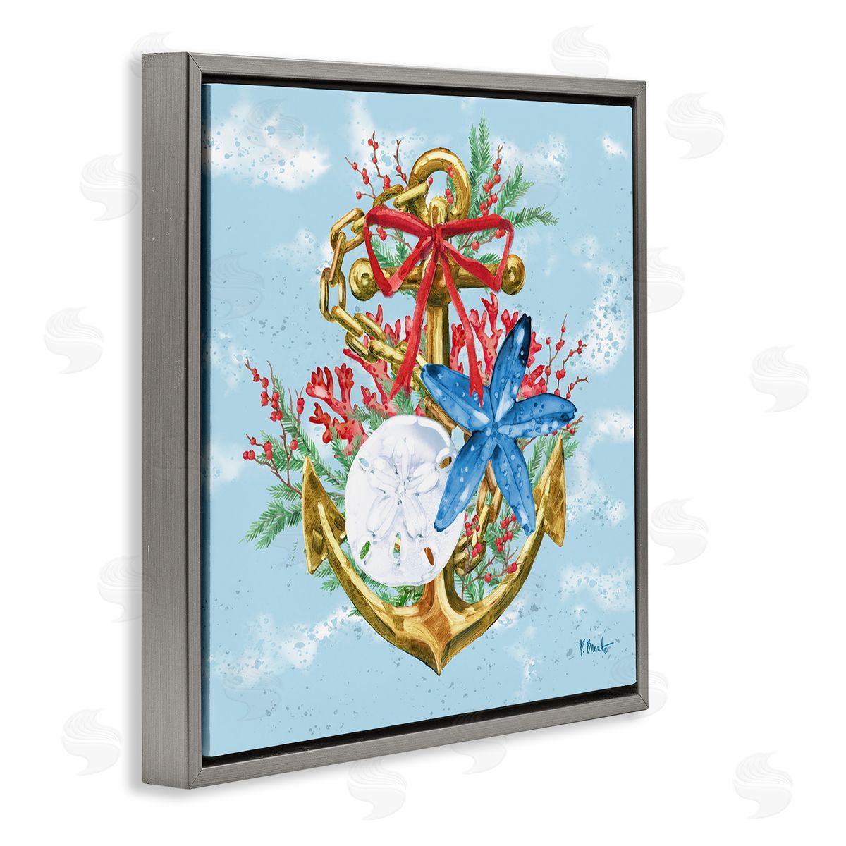 Holiday Submerged Anchor Grey Floating Frame Canvas Wall Art, Home Decor by Paul Brent