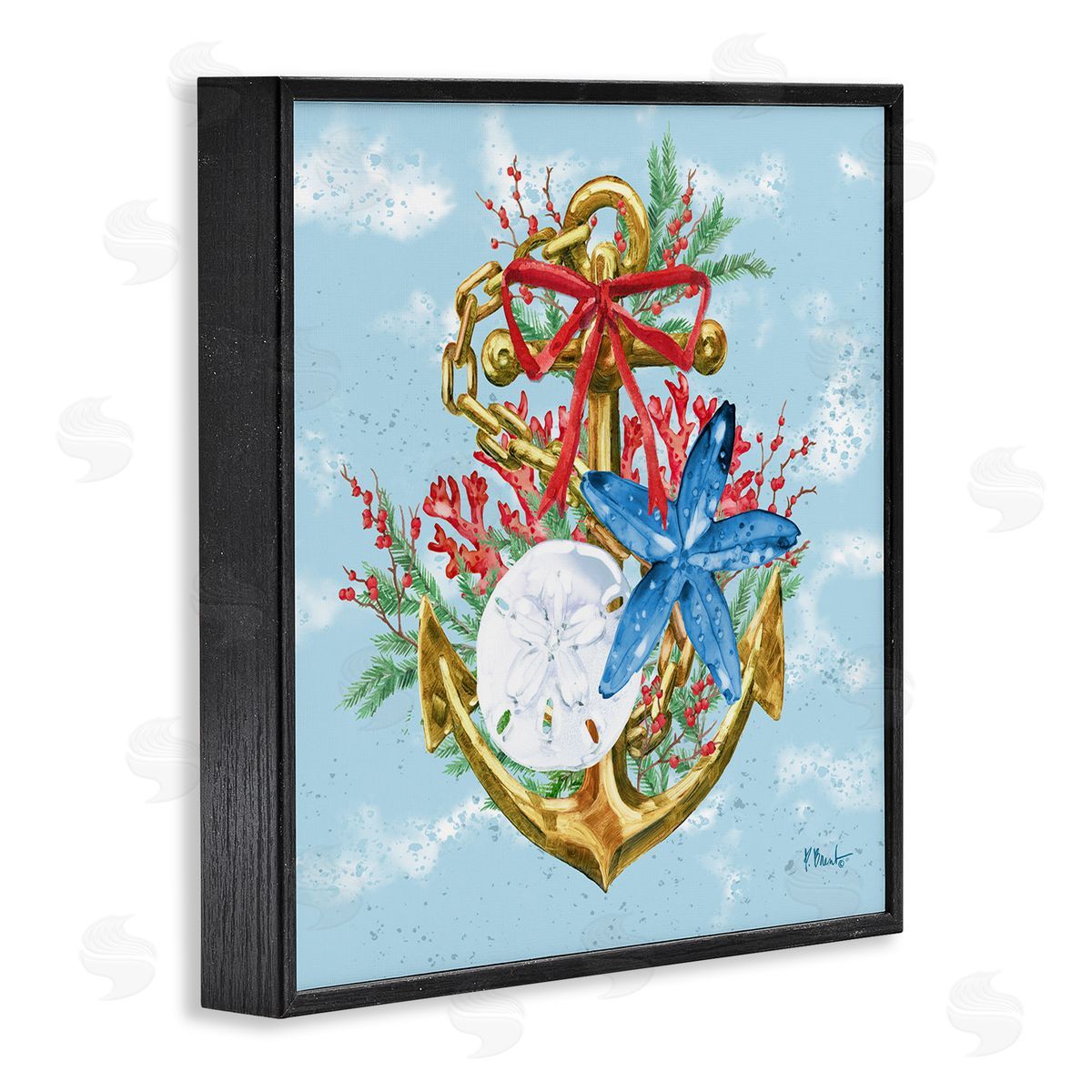 Holiday Submerged Anchor Black Frame Print Wall Art, Home Decor by Paul Brent